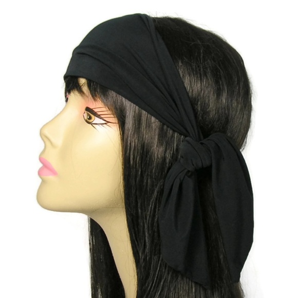 Black Lycra Headwrap Unisex Black Lycra  Headband - Picture 3 of 3